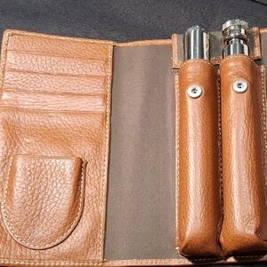 Brown and Silver Key Card Holder with Textured Leather